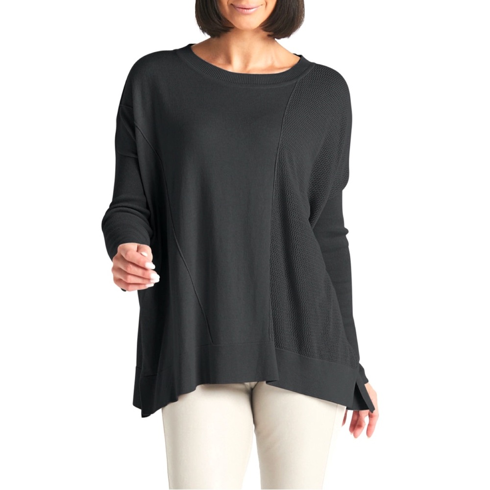 PLANET BY LAUREN G Pima Cotton Nu Textured Crewneck Sweater in Black